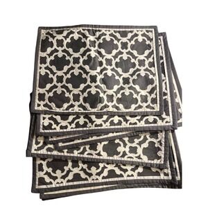 Set of 12 Cotton Gray White Geometric Pattern Table Placemats 14x19